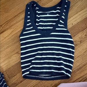 Abercrombie & Fitch Navy and White Striped Tank Top